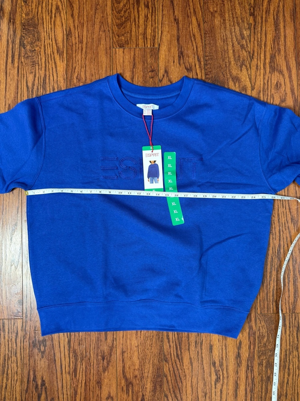 Esprit Royal Blue Crewneck Sweatshirt XL NWT Retro 80s Tonal Embroidered Logo - Picture 12 of 14